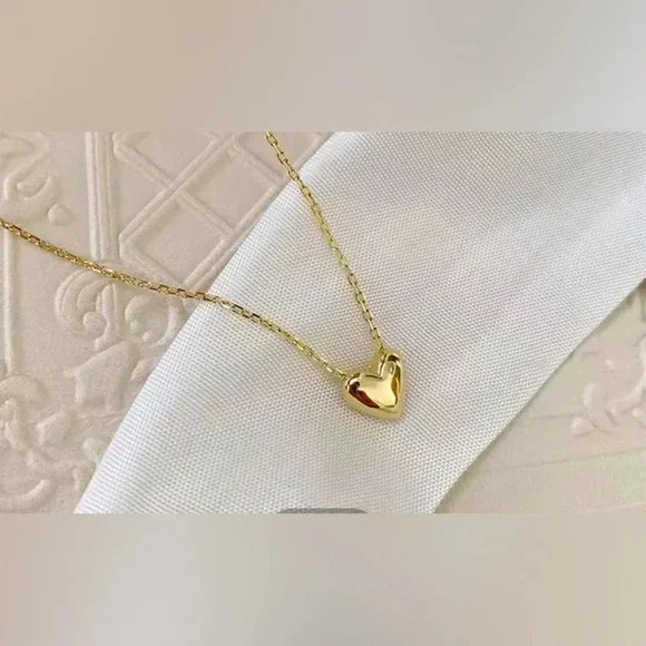 925 Sterling Silver 14k Gold Necklace Heart Shape pendant - Picture 2 of 12